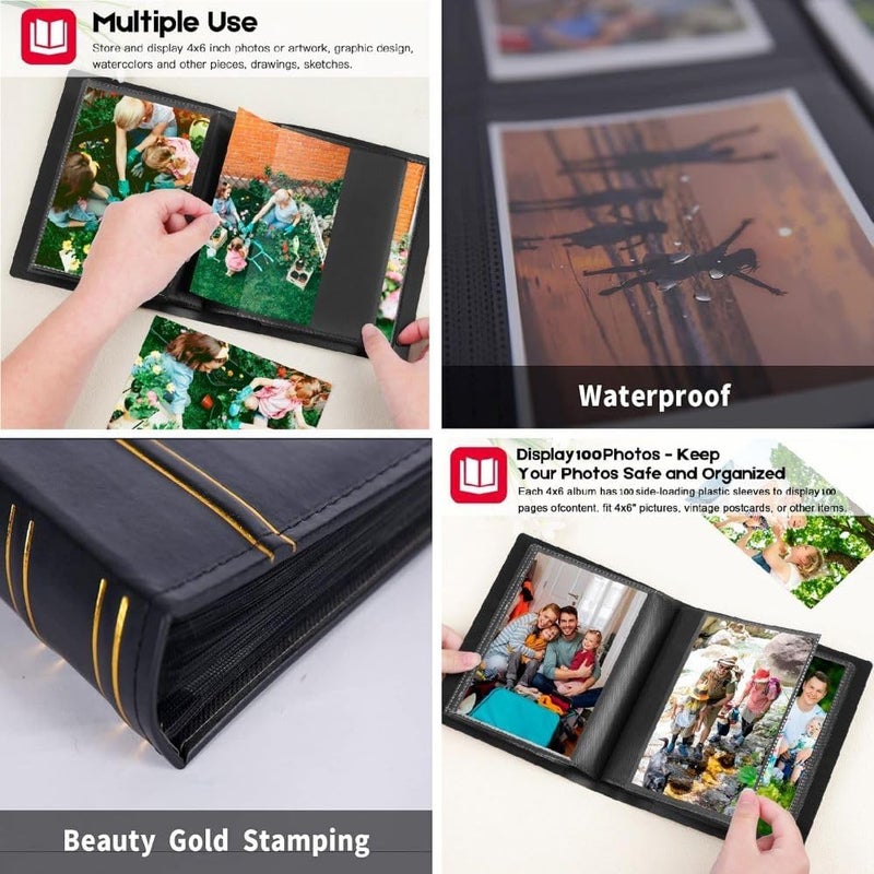 AZOFIA Photo Album 4x6 100 Photos Leather Cover Black Inner Page Big Capacity Pockets Memory Book for Family Baby Wedding Anniversary Birthday (Black, 100 Pockets) - Image 5